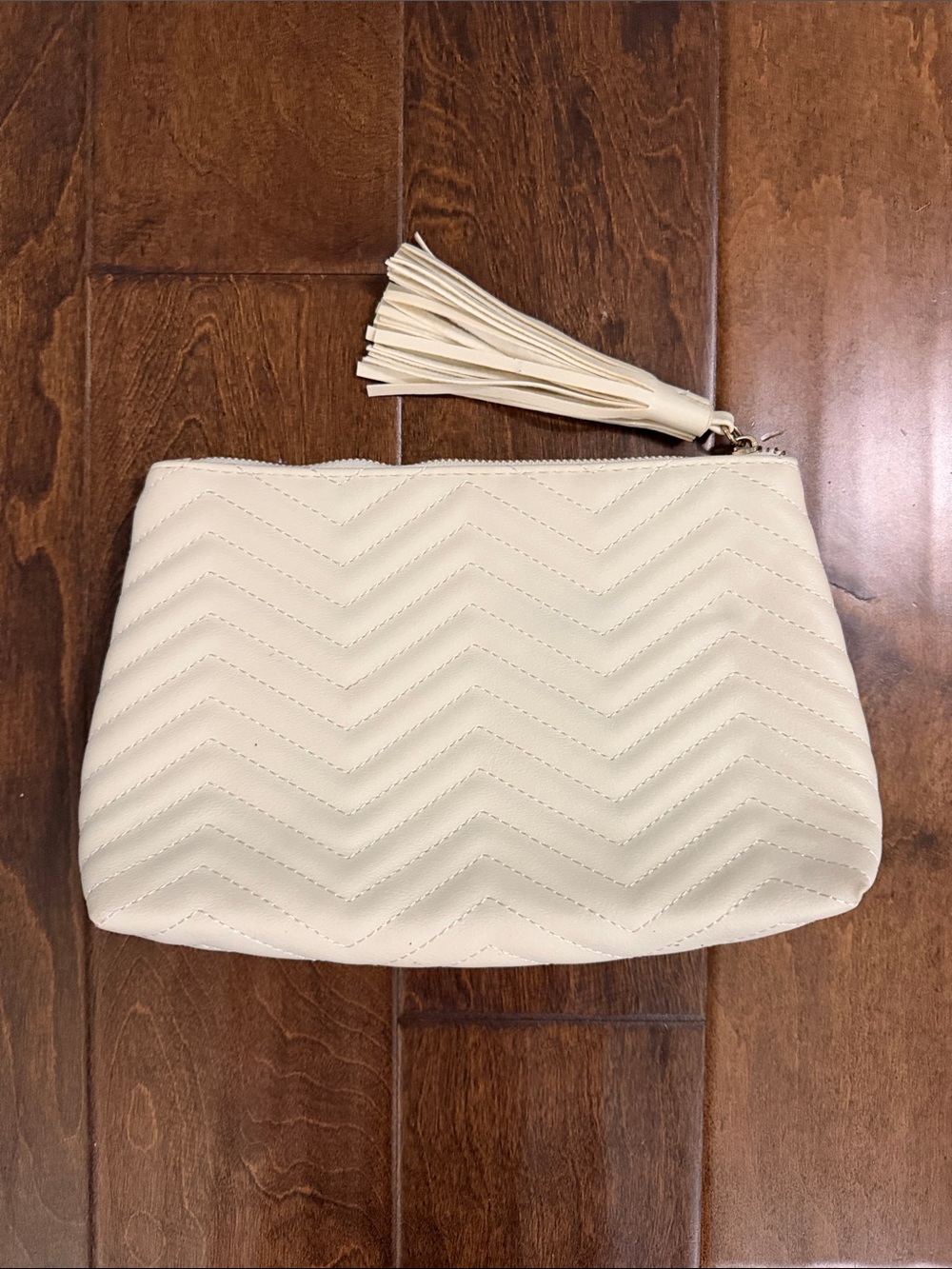 Cream Quilted Chevron Tassel Clutch